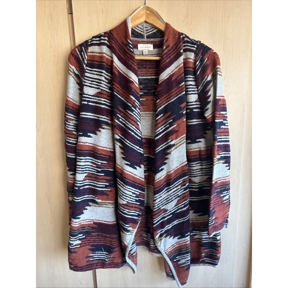 Lucky Brand Aztec Drape Cardigan Southwest Sweater Open Front Womens Medium Boho